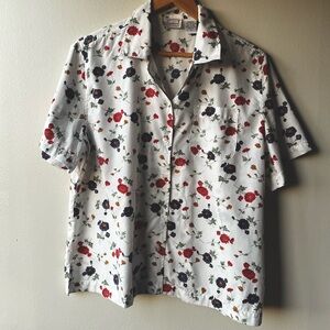 Adorable flower print TShirt Buttondown Blouse